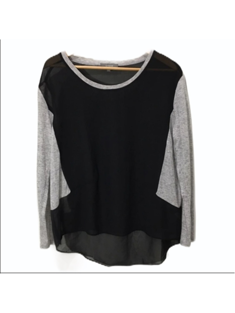 Umgee Black Sheer Top Hi Low Grey Sleeves Size Small